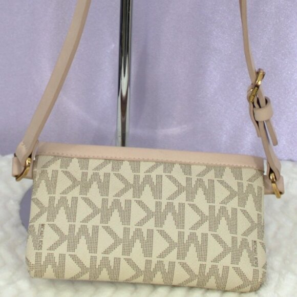 Michael Kors Jet Set Small Crossbody Wristlet Bag – Beige Logo/Blush Trim - Picture 1 of 5
